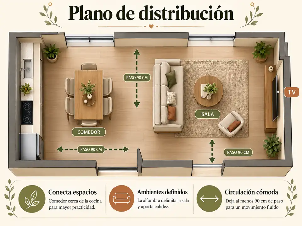 Plano de distribución para sala comedor moderna