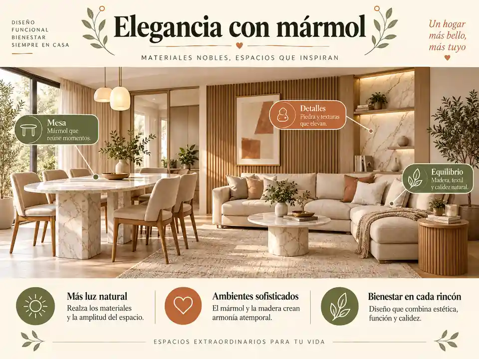 Sala comedor elegante decorada con mármol