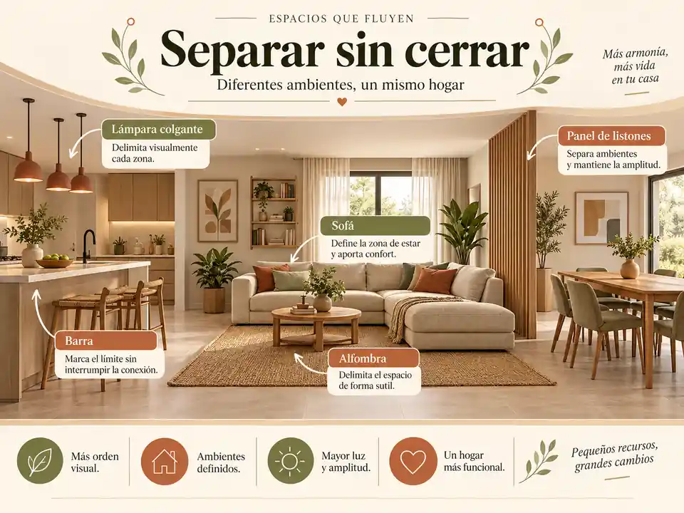 Ideas para separar sala, comedor y cocina sin muros