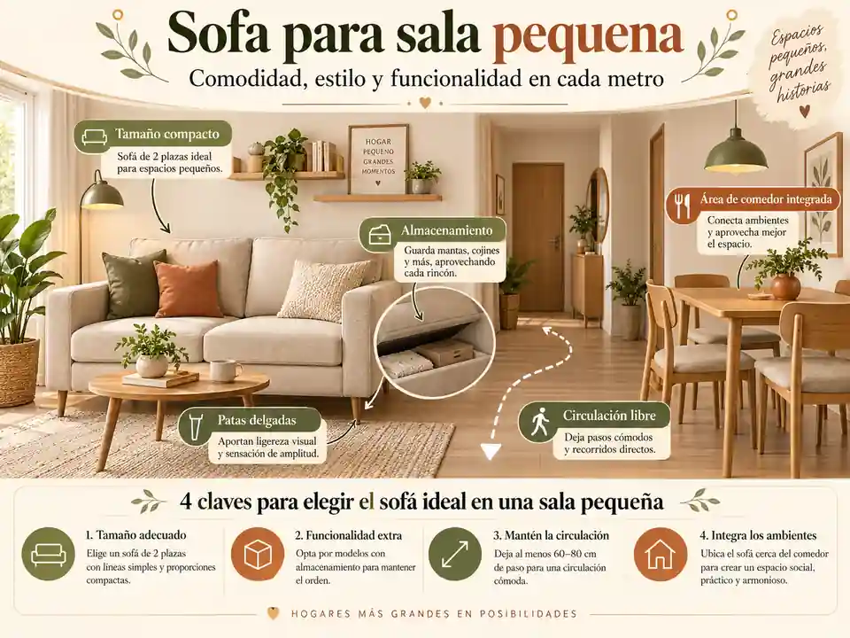 Sofá compacto ideal para sala comedor pequeña