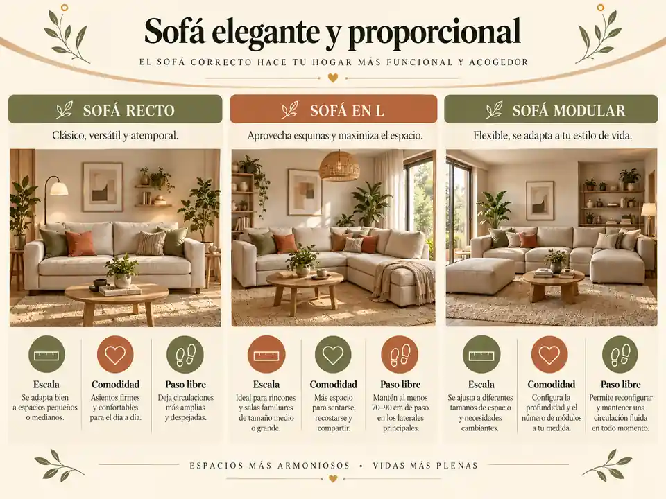 Sofás elegantes y proporcionales para sala comedor