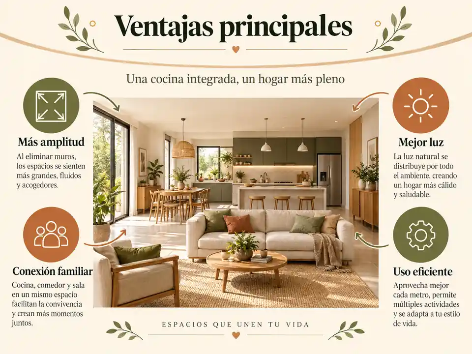 Infografía de las ventajas principales de los espacios integrados