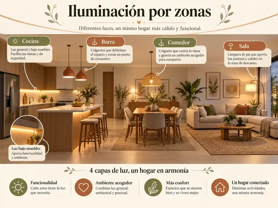 Zonas de iluminación recomendadas